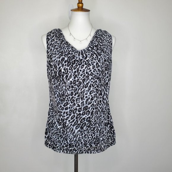 212 Collection Black White Animal Leopard Print Drape Neck Top Size S - Picture 14 of 14
